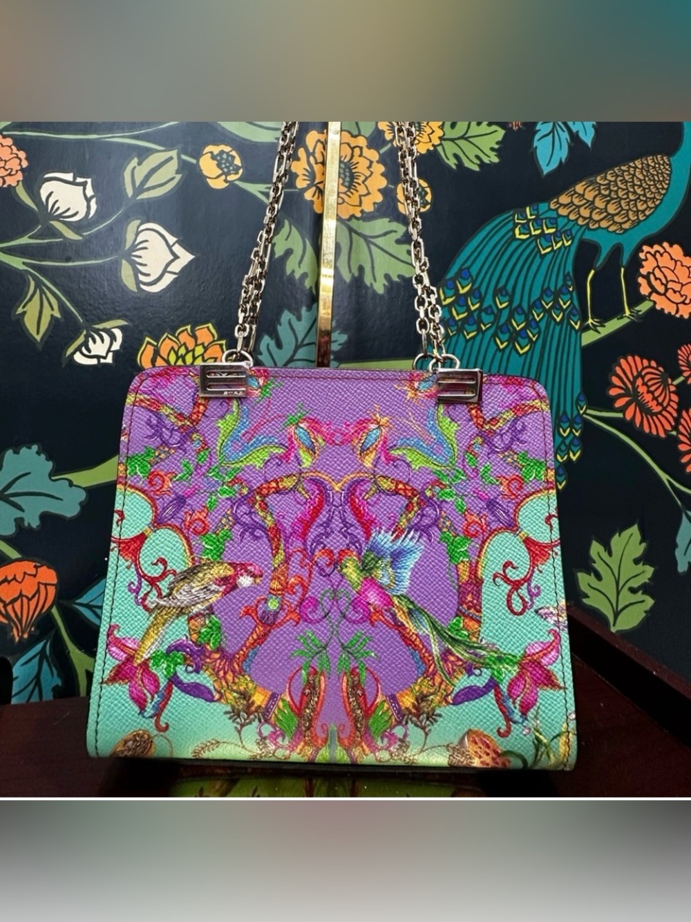 Etro Milano Birds & Baroque Print Leather Chain Bag – Made in Italy